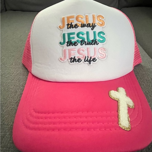 Pink and White Jesus Trucker Hat - Picture 1 of 3
